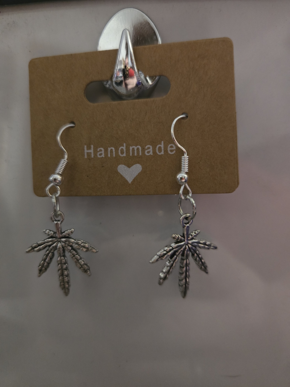 Handmade Silver Leaf Dangle Earrings - Silver